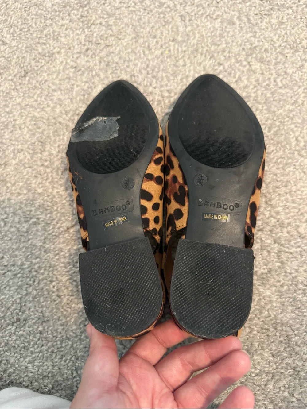 BAMBOO Leopard Print Slingback Flats with kitten block heel